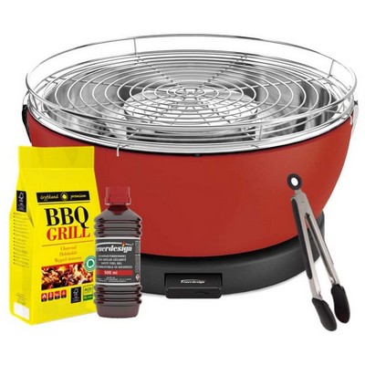 Feuerdesign vesuvio grill rosso - kit con gel accensione + carbonella 3 kg + pinza 